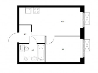 Однокомнатная квартира 32.1 м²