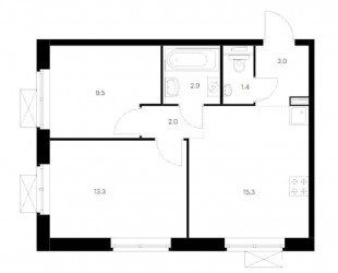 Двухкомнатная квартира 47.4 м²